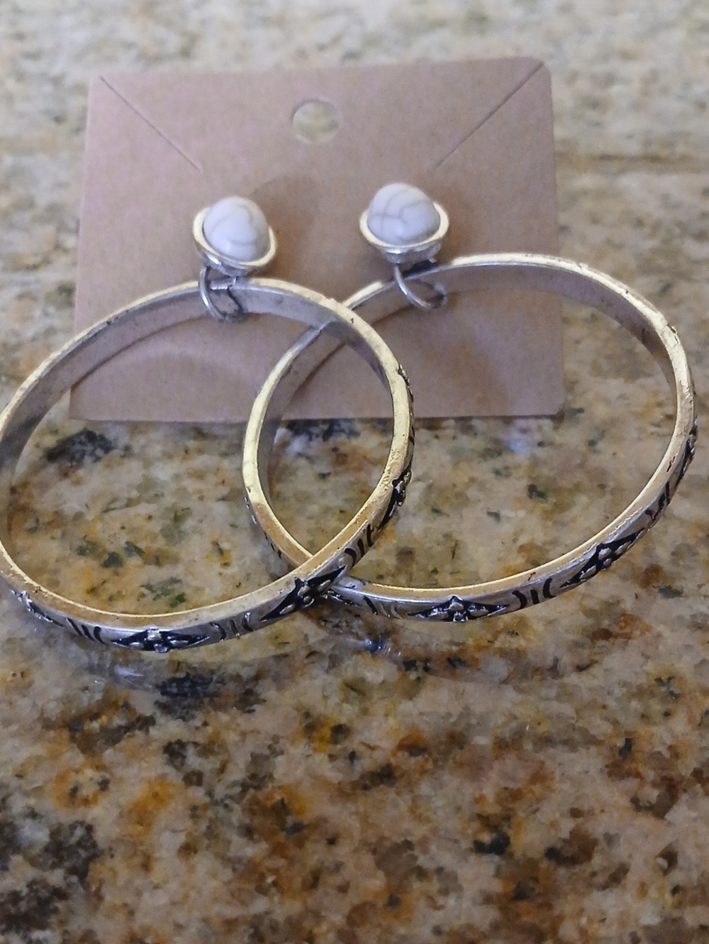 Silver-Tone White Stone Hoop Earrings